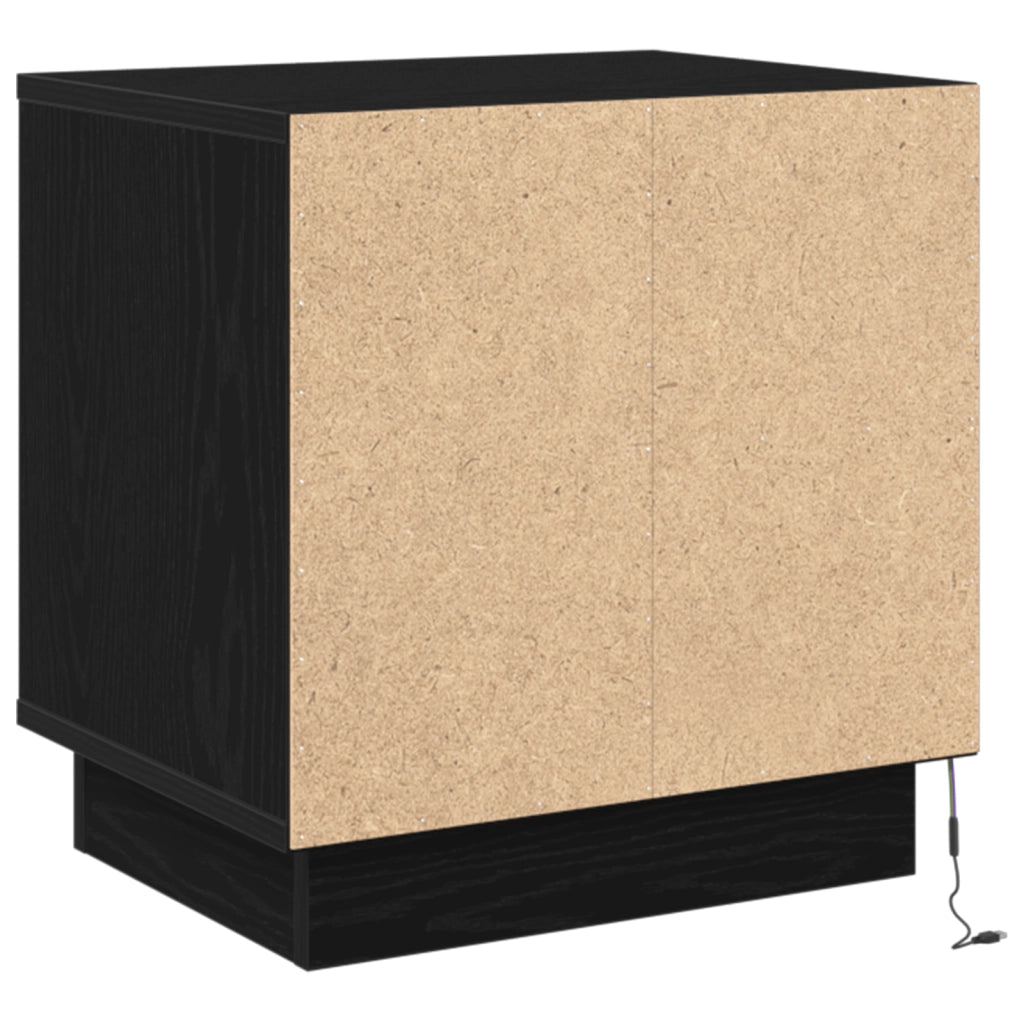 Comodino con luci LED Nero Rovere 44x34,5x45 cm