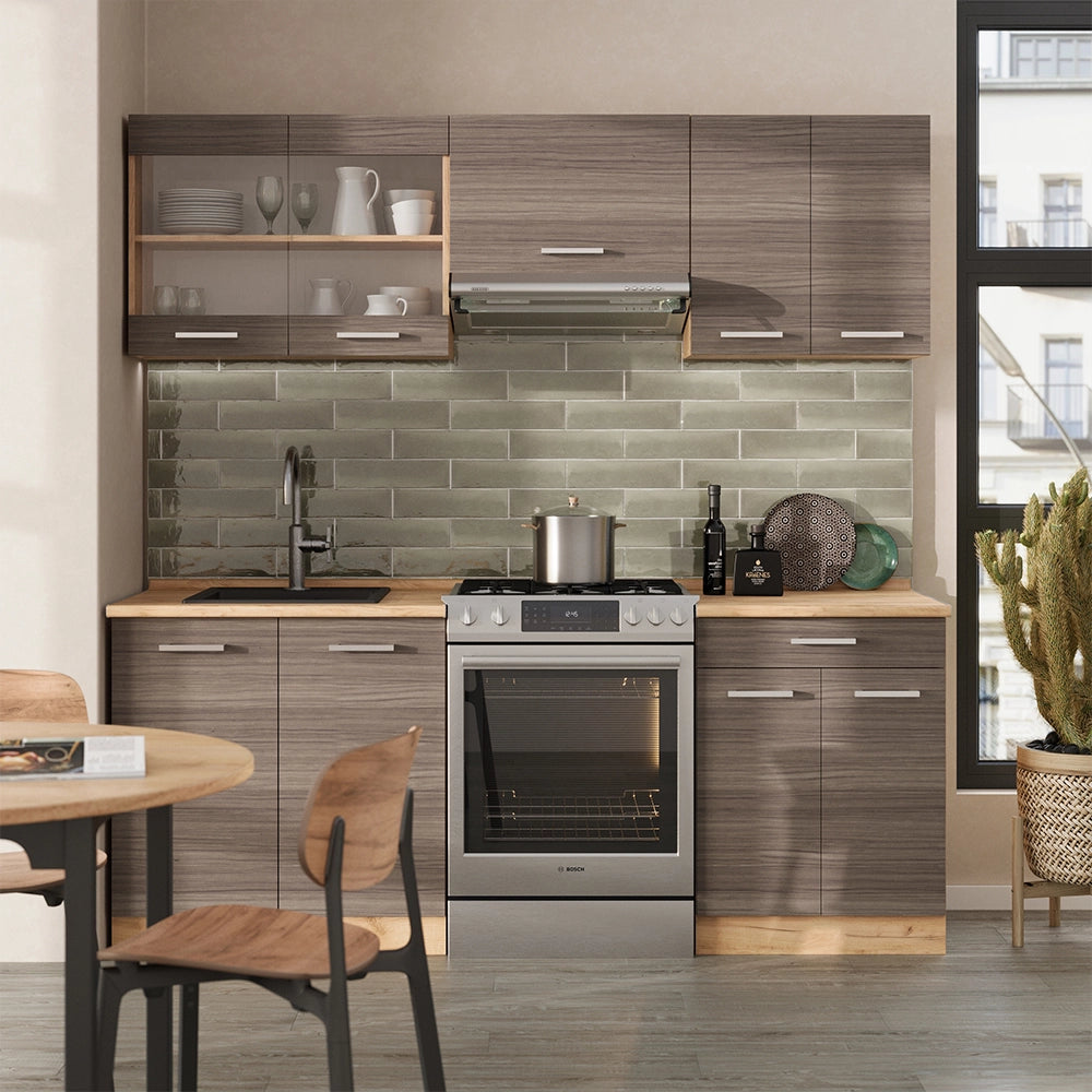 Vicco Cucina componibile Grigio nobile/rovere dorato 200 cm , PL Marmo