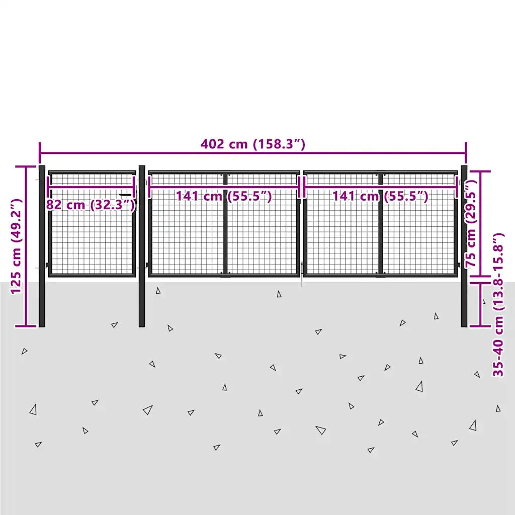 Cancello da Giardino in Acciaio 400x75 cm Antracite 144328