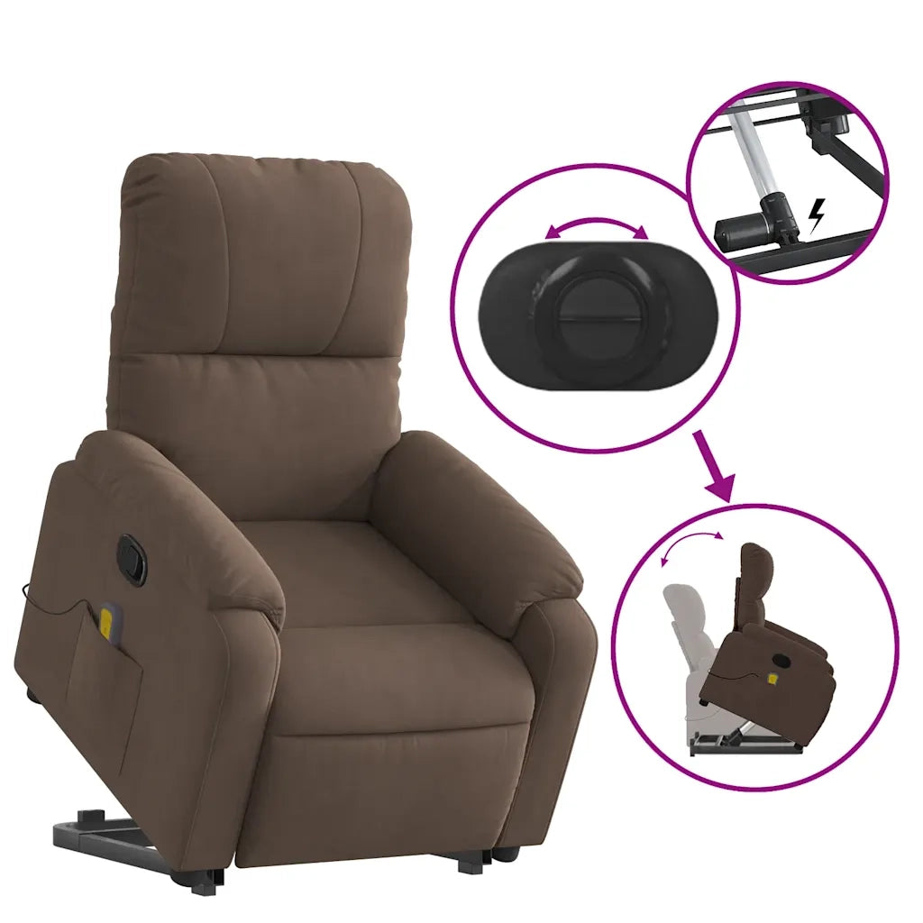 Poltrona Alzapersona Reclinante Massaggiante | Sedia Relax Marrone Microfibra