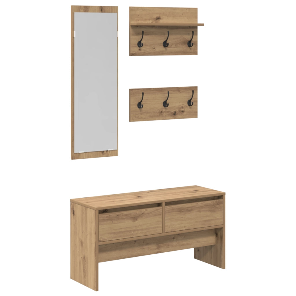 Set di Mobili per Corridoio in 4 Pezzi in Rovere Artigianale