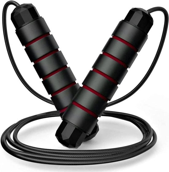 Springtouw per Estensione e Bruciapelo di Grassi - Cavo in PVC Rivestito - Manubrio in Schiuma di Memoria - Springtouw rosso mat