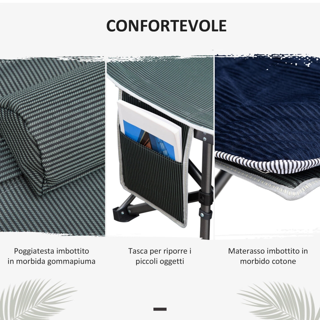 Easycomfort Lettino Pieghevole da Campeggio per Adulti con Cuscino e Borsa Trasporto, 188x64.5x53cm - Blu