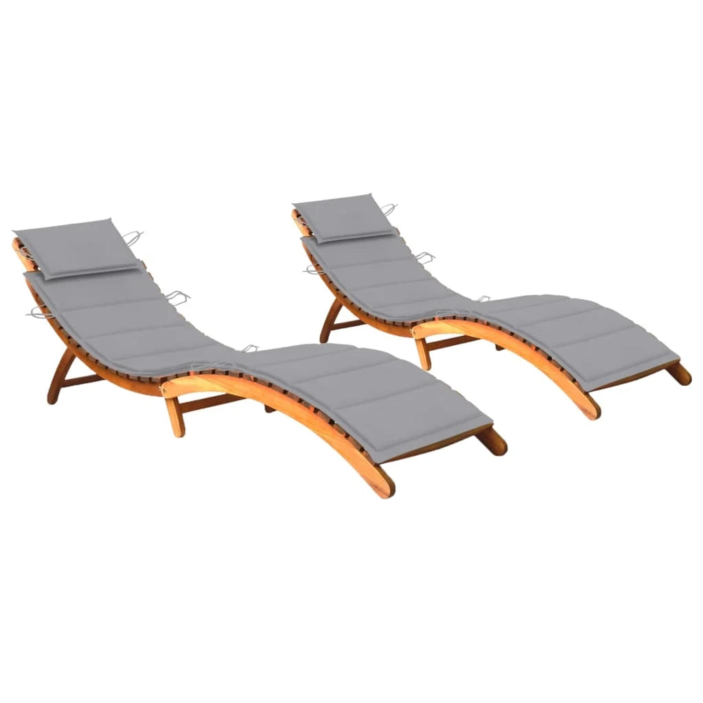 Set di 2 sdraio sedia a sdraio prendisole lettino da giardino terrazza mobile da esterno con cuscini legno massello di acacia 02_0012057