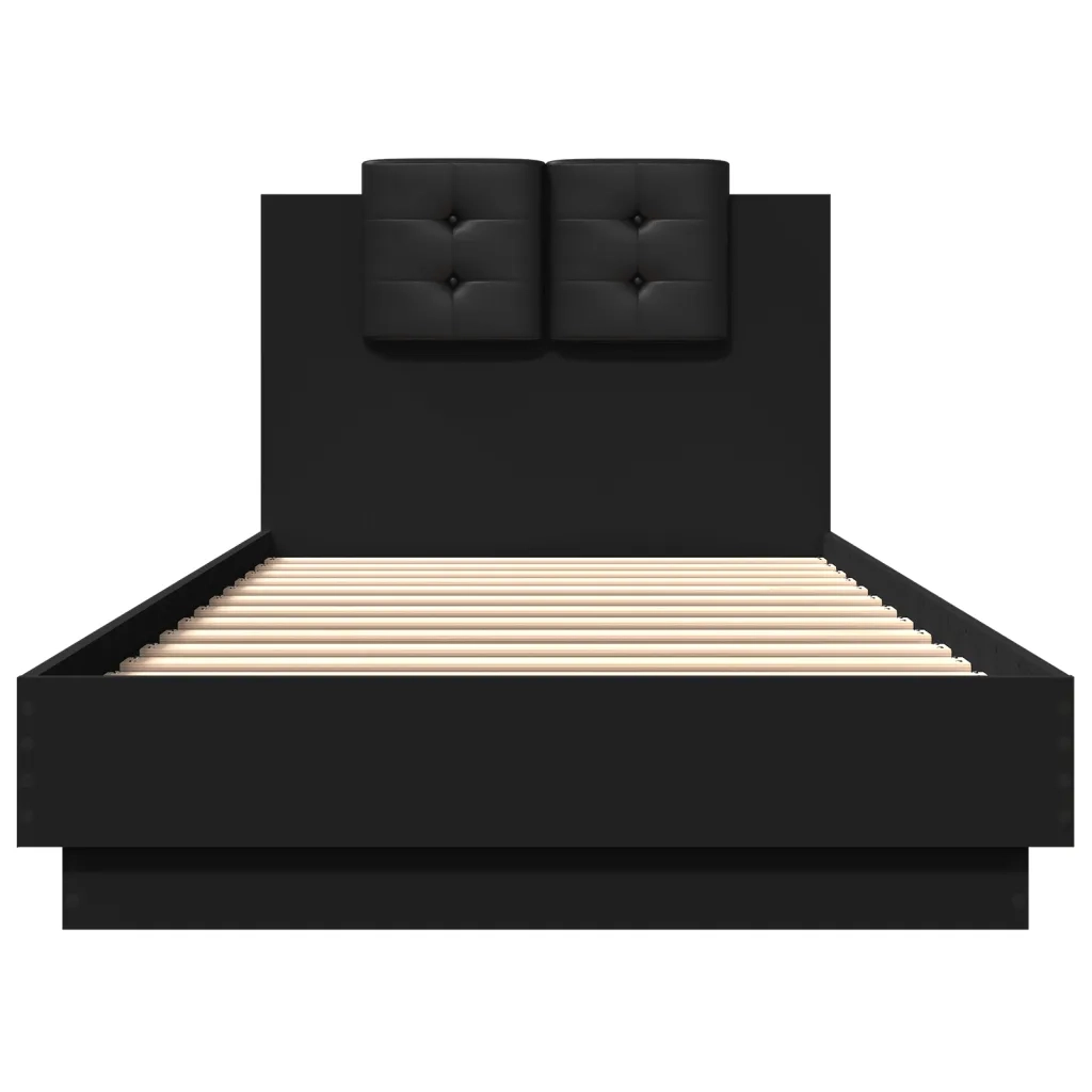 Letto singolo | Letto per adulti | Giroletto con Testiera e LED Nero 100x200 cm