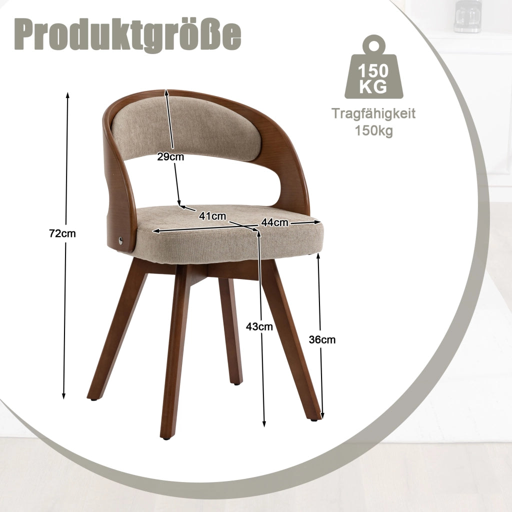 Sedia da Pranzo Girevole in Legno con Cuscino ¨C Xylo ¨C Schienale Curvo, Tessuto Cotone Lino