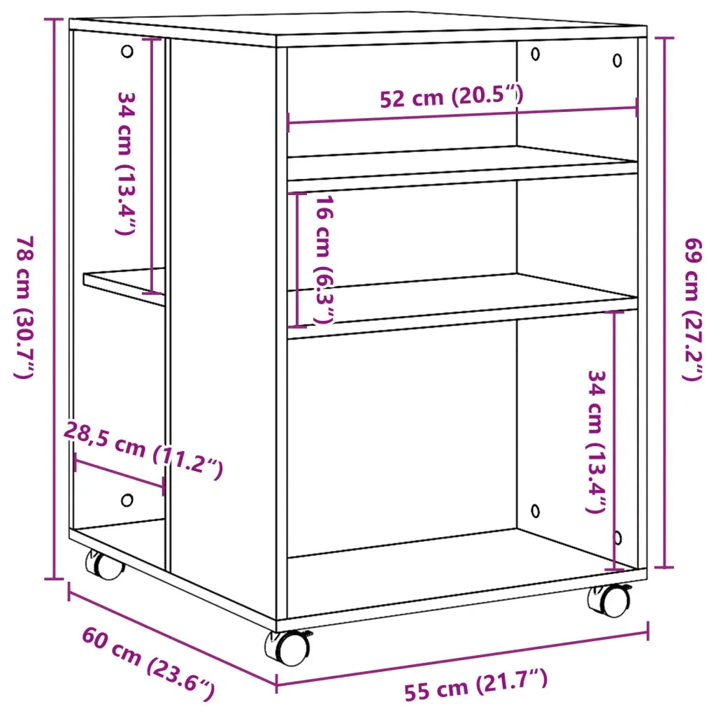 Tavolino con Ruote-Tavolino da soggiorno-Tavolo Grigio Cemento 55x60x78 cm in Truciolato
