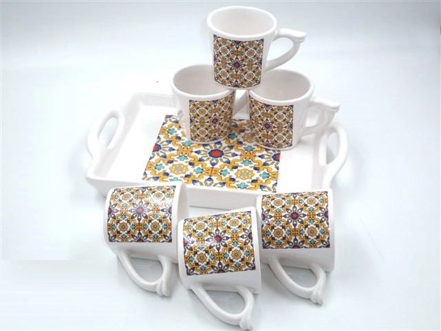 Set Caffè 6 Tazzine e Vassoio in Ceramica Decoro Ravello