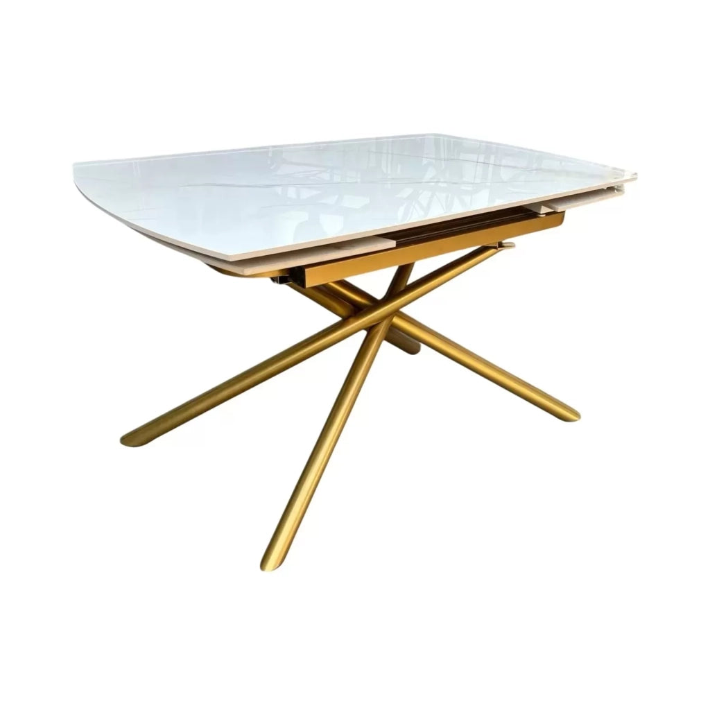 Tavolo moderno allungabile piano ceramica effetto marmo gambe oro 130x90x78 - Mobili 2G