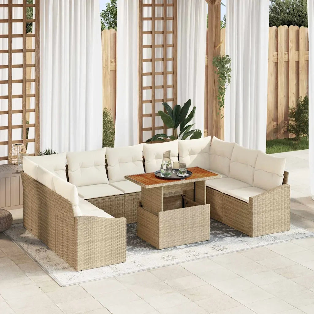Set da Pranzo per Giardino con cuscino 10 pcs Beige e Crema