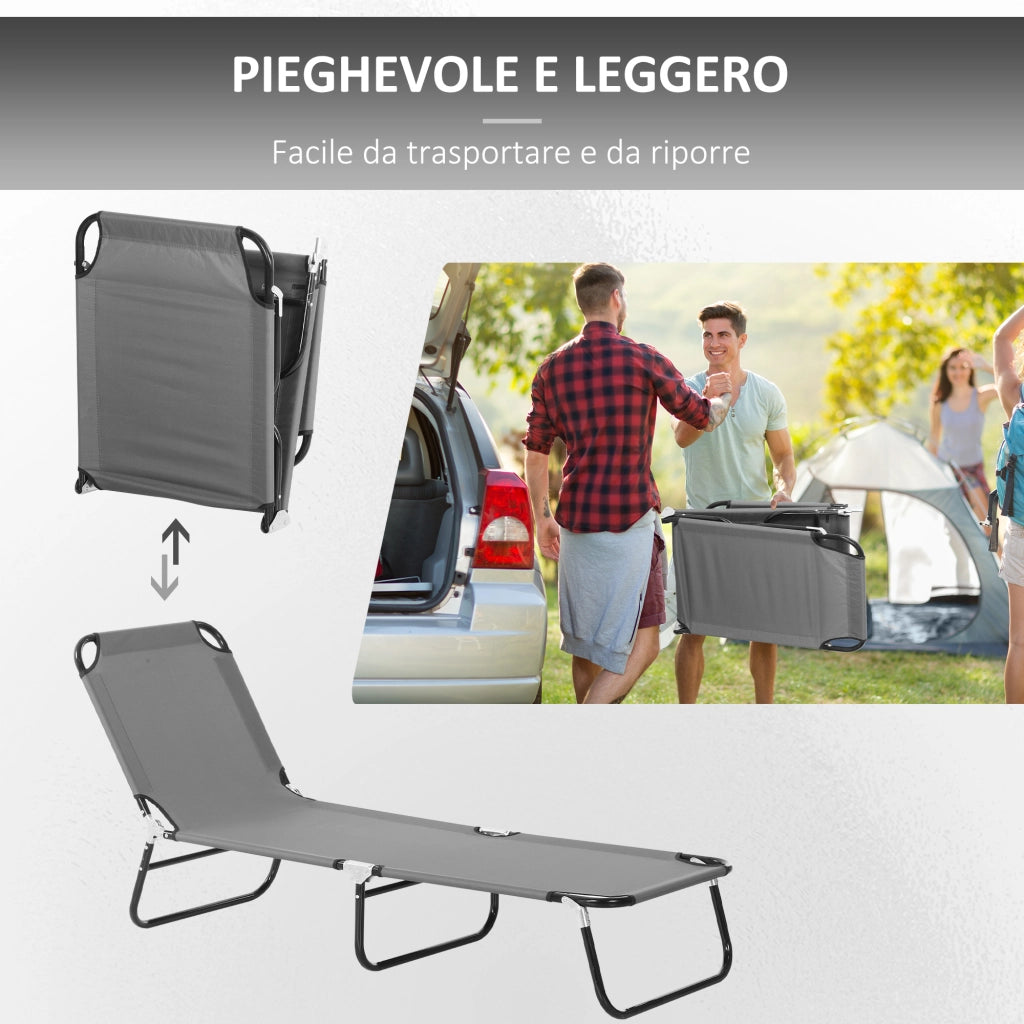 Sdraio Pieghevole da Giardino con Schienale Regolabile ¨C Minimal ¨C Grigio Acciaio Tessuto Oxford 188x56x28cm