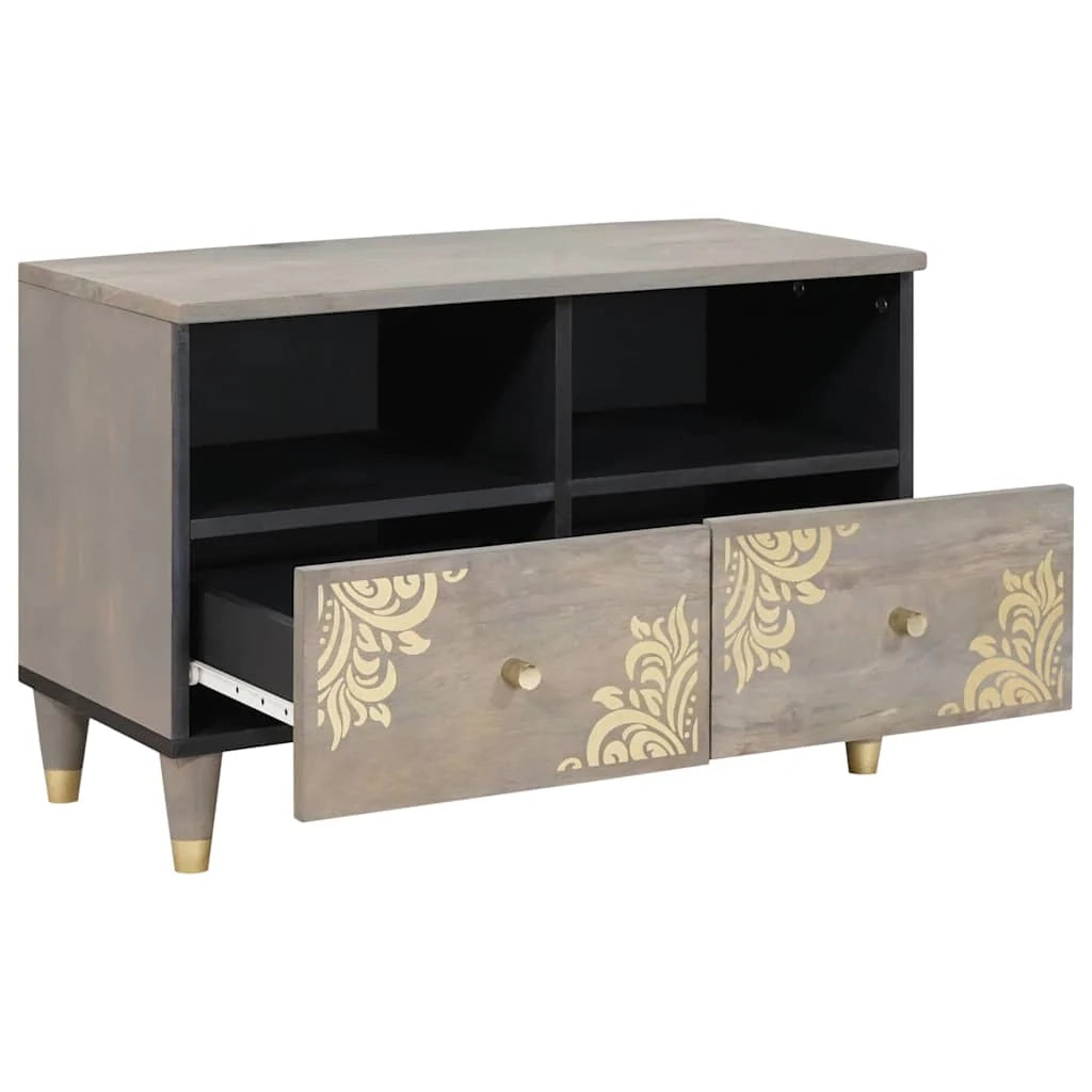 Mobile porta TV rettangolare moderno con contenitore 70 x 33 x 46 cm in legno massello di mango grigio 02_0057881
