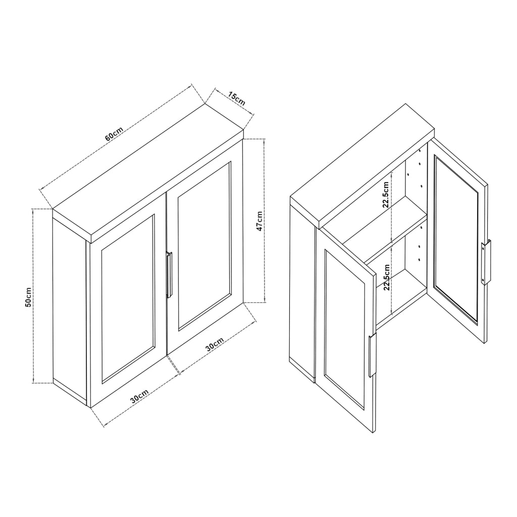 Mobiletto/scaffale da parete per bagno 50 x 60 x 15 cm con specchio marrone 03_0008894