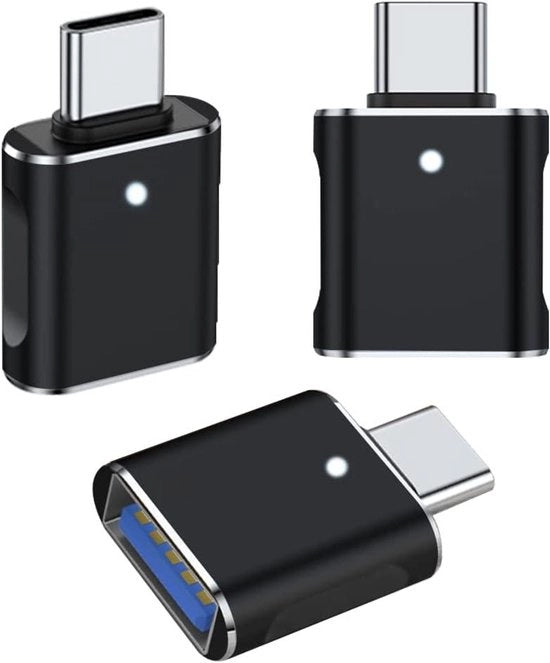 Adattatore USB-C 3.0 OTG - 3 pezzi - Adatto per Macbook Pro Samsung Galaxy - Nero - Adatto per Telefoni e Tablet di tipo C