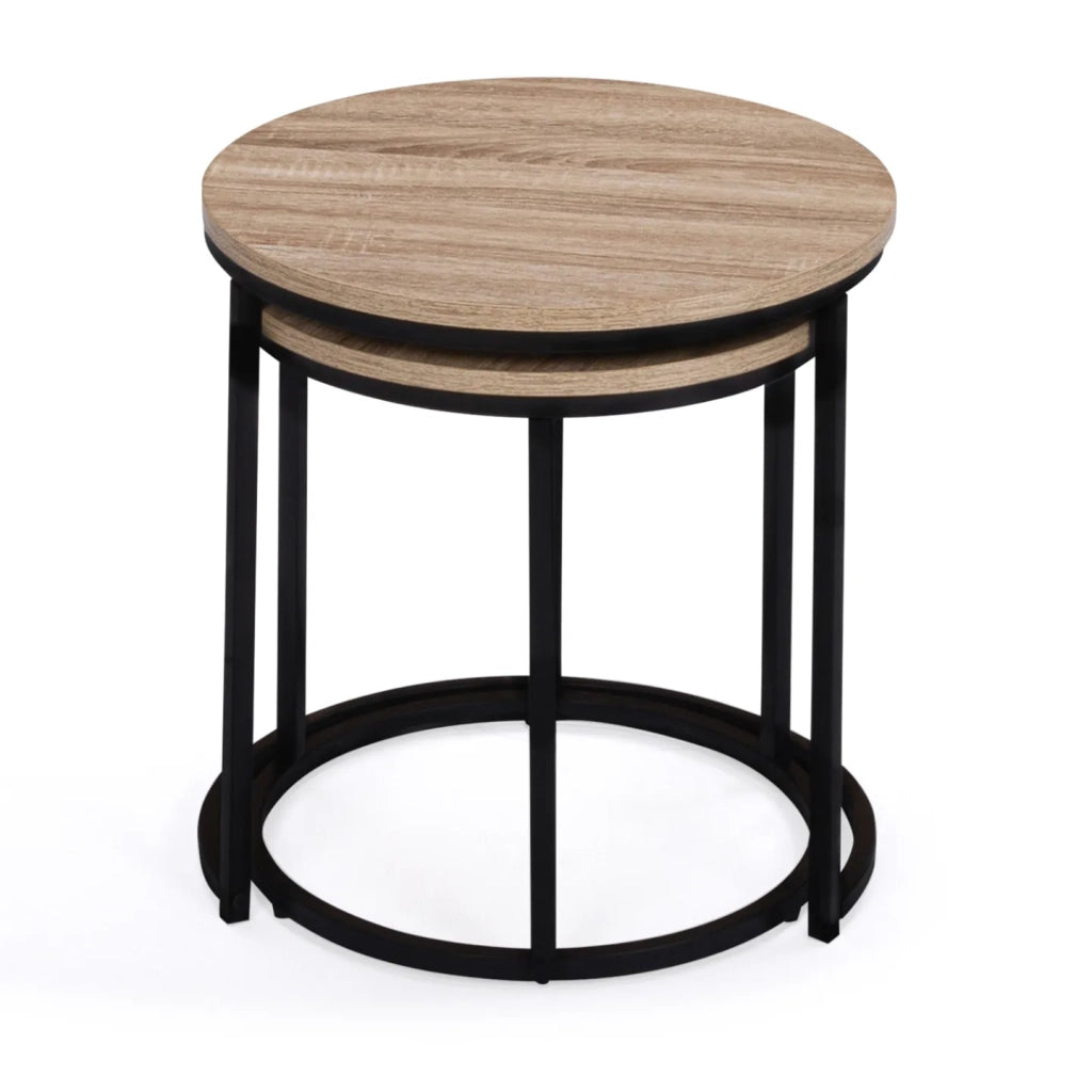 IDMarket - Set di 2 tavoli bassi impilabili tondo DETROIT 40/45 design industriale