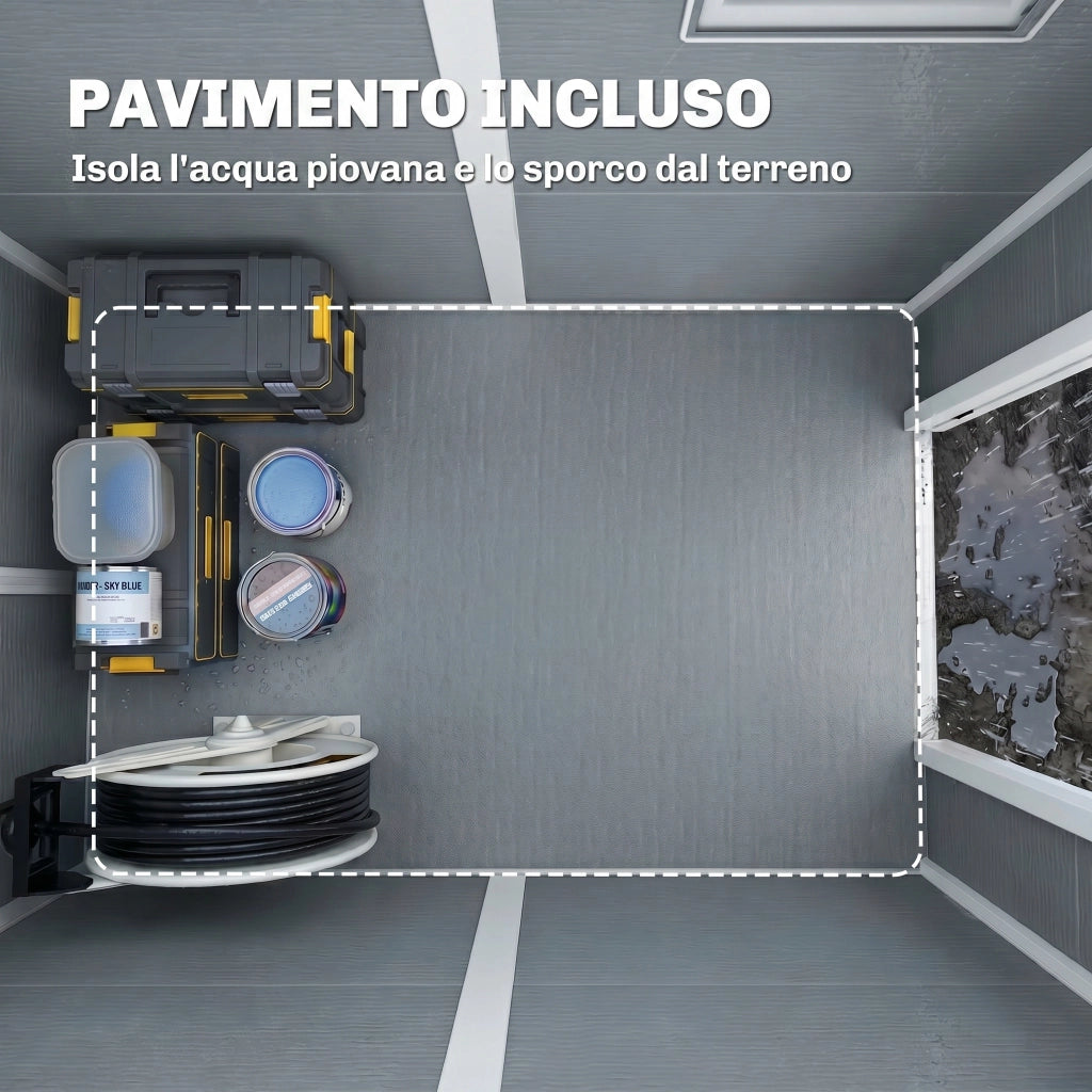 Casetta da Giardino in Resina con Pavimento, Porta con Blocco e Finestra, 1.3 x 1.8 m, Grigio