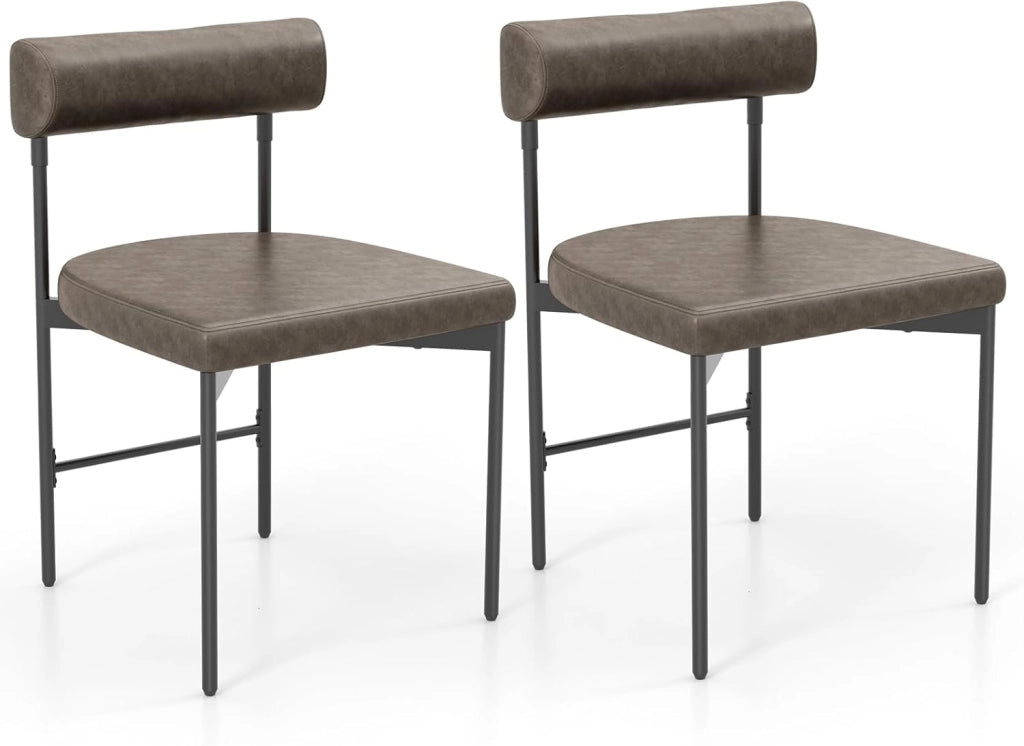 Set di 2 sedie da cucina, imbottite, schienale imbottito, seduta in pelle PVC, con gambe in metallo, portata fino a 180 kg, colore grigio