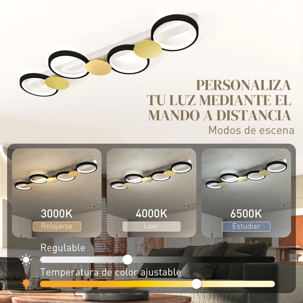 Lampada a Soffitto Regolabile 4 Fari Telecomando ¨C zephmum ¨C Nero e Dorato