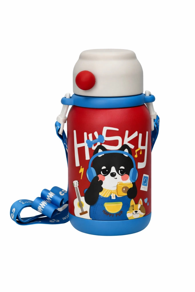 Bottiglia Termica Baby Animals Brandani 500 ml Cane Nero in Inox/PP con Cannuccia in Silicone