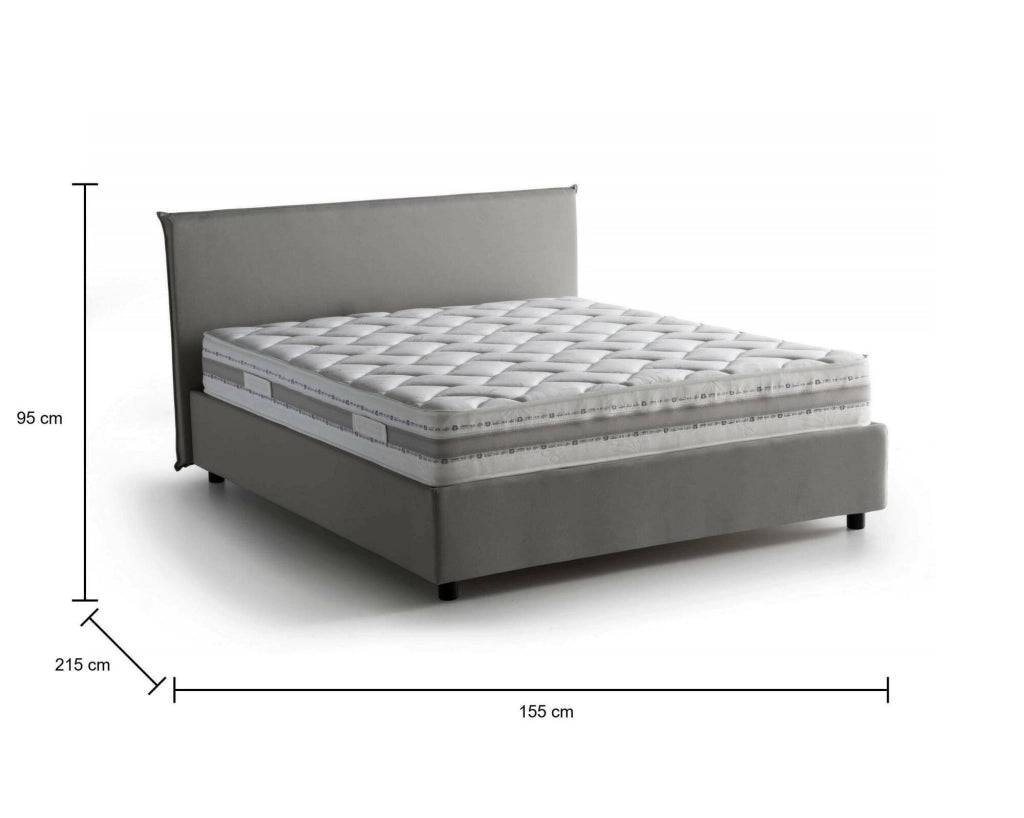 Letto matrimoniale Aros, Letto contenitore con rivestimento in tessuto, Made in Italy, Apertura frontale, con materasso cm 140x200 incluso, Grigio