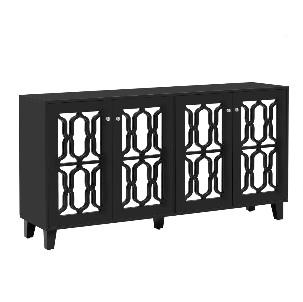 Credenza 160x40x84 cm con 4 ante; ripiani interni mobili; MDF nero
