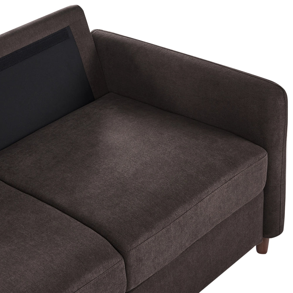 Divano a 2 posti in tessuto marrone scuro con braccioli contenitori, imbottitura spessa, stile moderno, arredamento per soggiorno