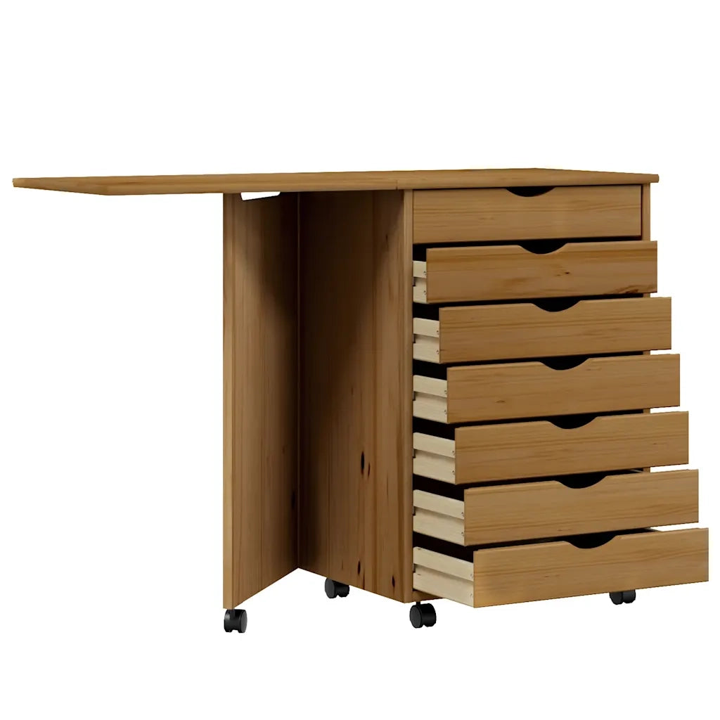 Mobiletto su ruote con scrivania pieghevole e vano contenitore 105,5 x 39 x 74,5 cm legno di pino color miele 02_0047168