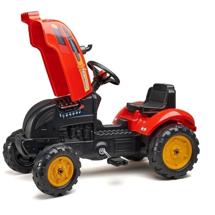 FALK - 2046AB - Trattore a pedali Red X Trattore con capote apribile e rimorchio incluso