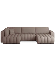 Divano ad angolo BONITA convertibile 6 posti beige scuro tessuto – destro – 350x175cm