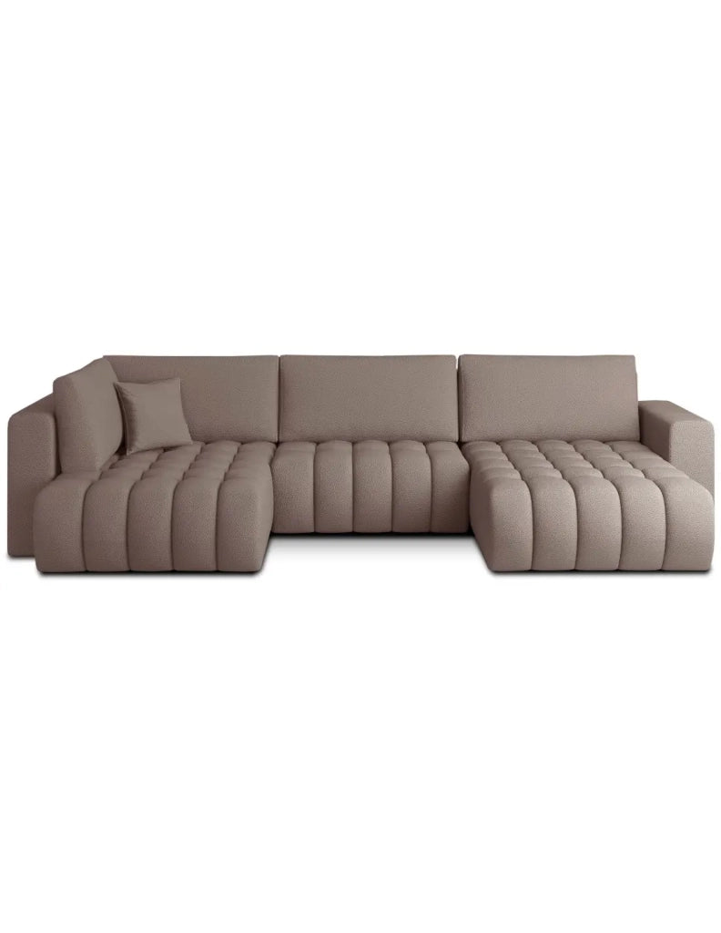 Divano ad angolo BONITA convertibile 6 posti beige scuro tessuto – destro – 350x175cm