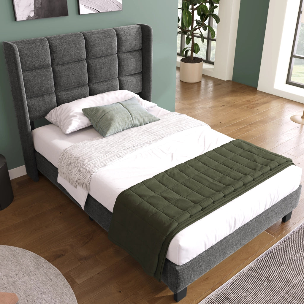 LETTO Imbottito 90x200 cm Lino Grigio con rete a doghe