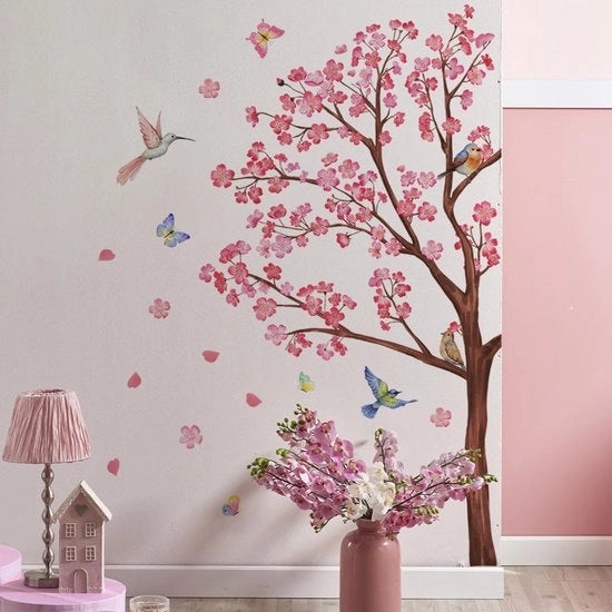 Decorazione per Parete con Fiori di Ciliegio - Fiori Rosa - Uccelli - Decorazione per Parete per Camera da Letto - Decorazione per Parete per Camera dei Bambini