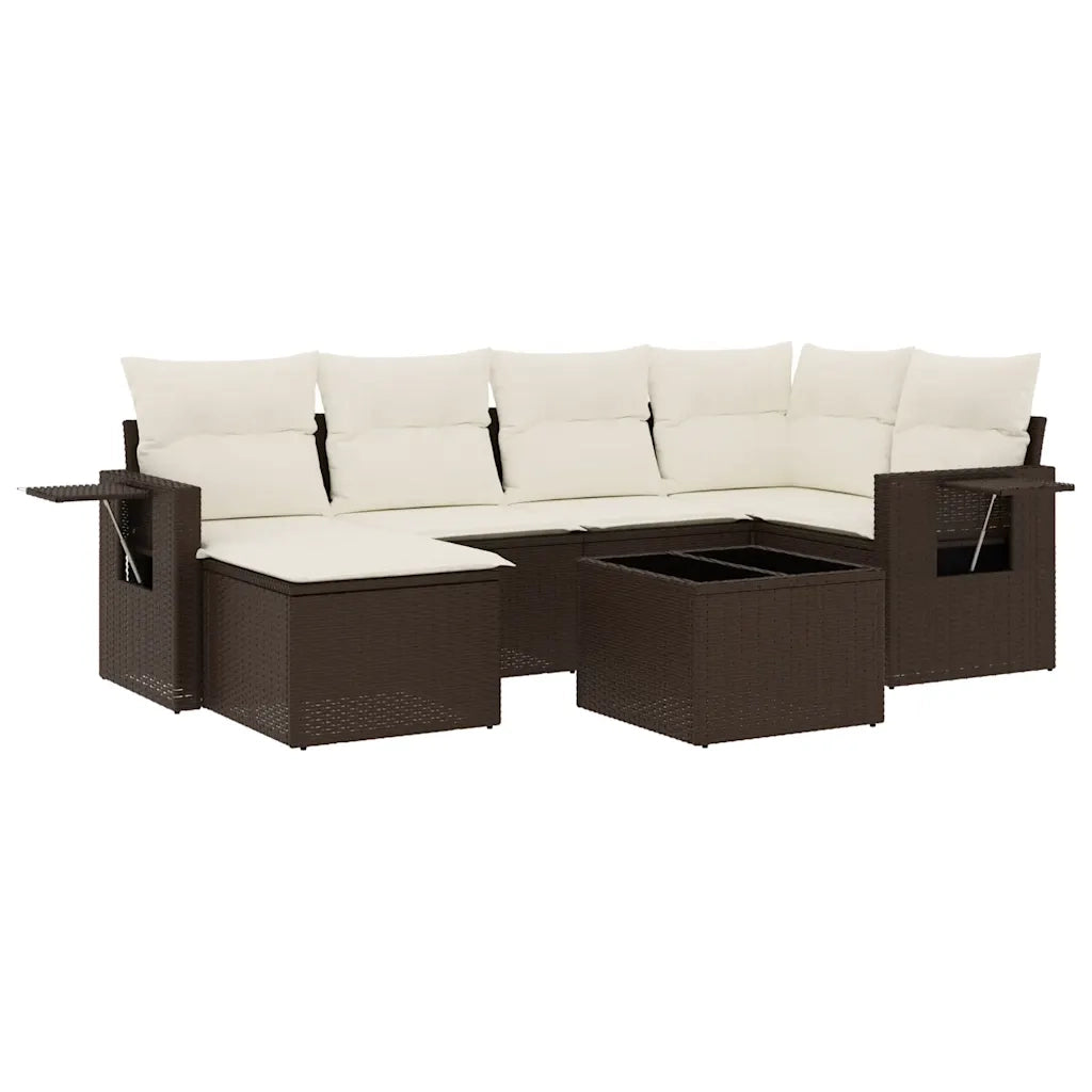 Set Divani da Giardino 7 pz con Cuscini Marrone in Polyrattan 3220472