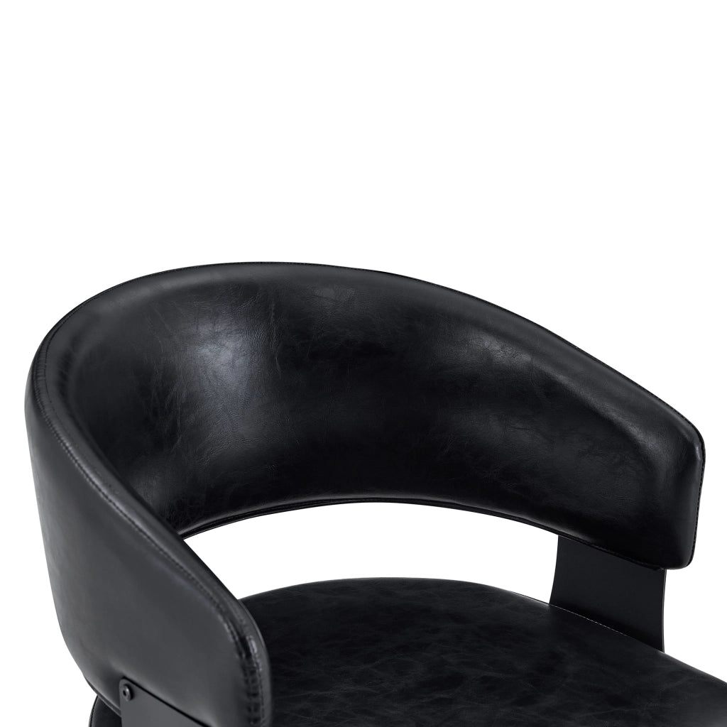 Sedia da pranzo in PU con braccioli e schienale ergonomico struttura in metallo nero per casa caffè e ristorante nero