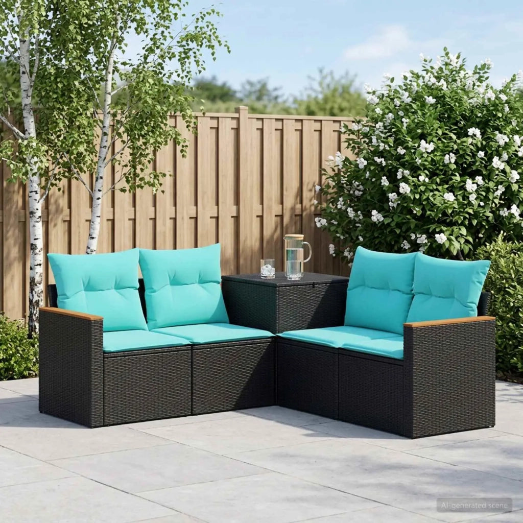Set di divani 5 pz Nero e Blu Rattan sintetico e Acciaio 3447930