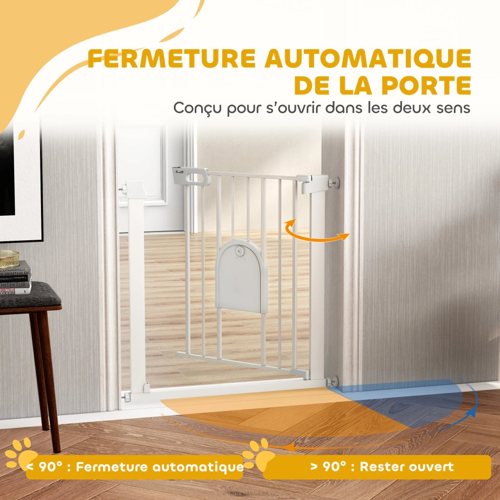Barriera di sicurezza per animali con porta e chiusura automatica ¨C zephmum ¨C bianco, acciaio, 80x