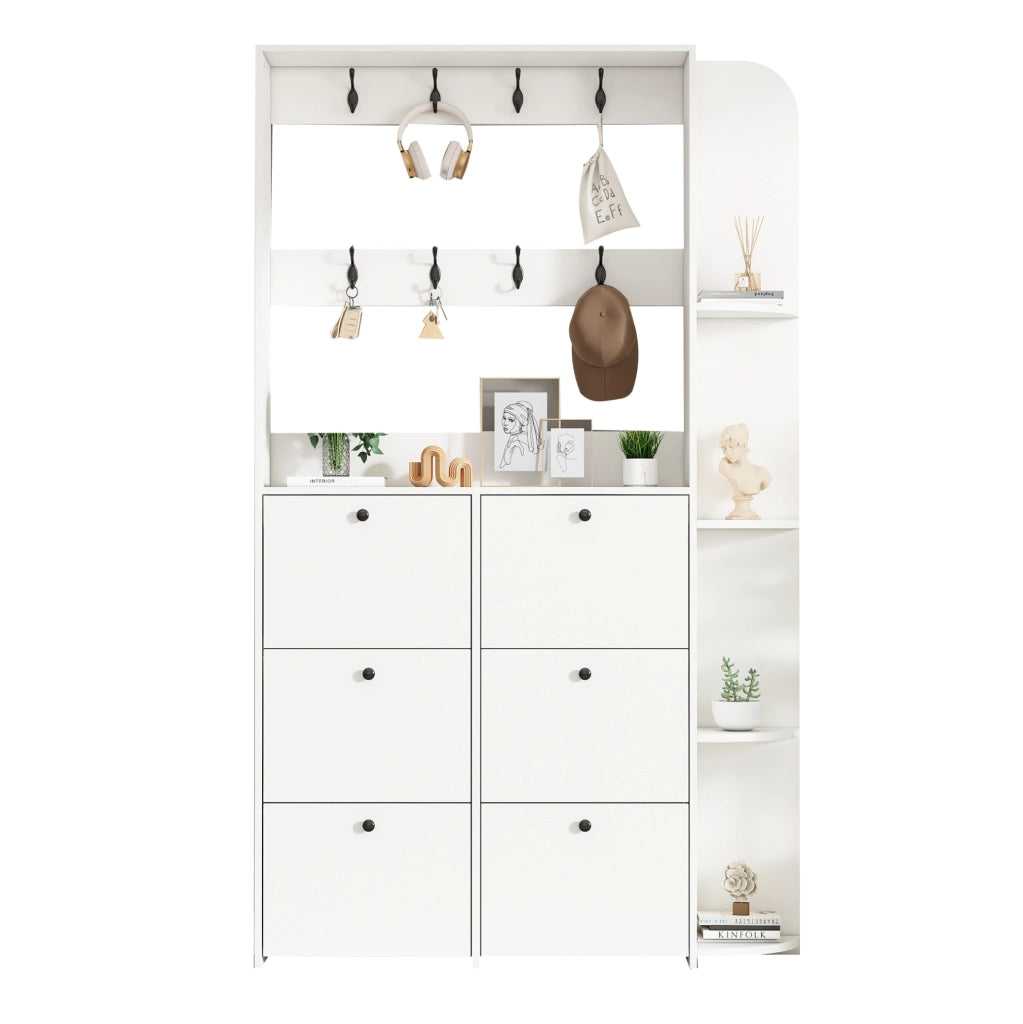 Garderoba ingresso con scarpiera ribaltabile; 8 ganci e 5 ripiani; 120 x 24 x 200 cm; bianco