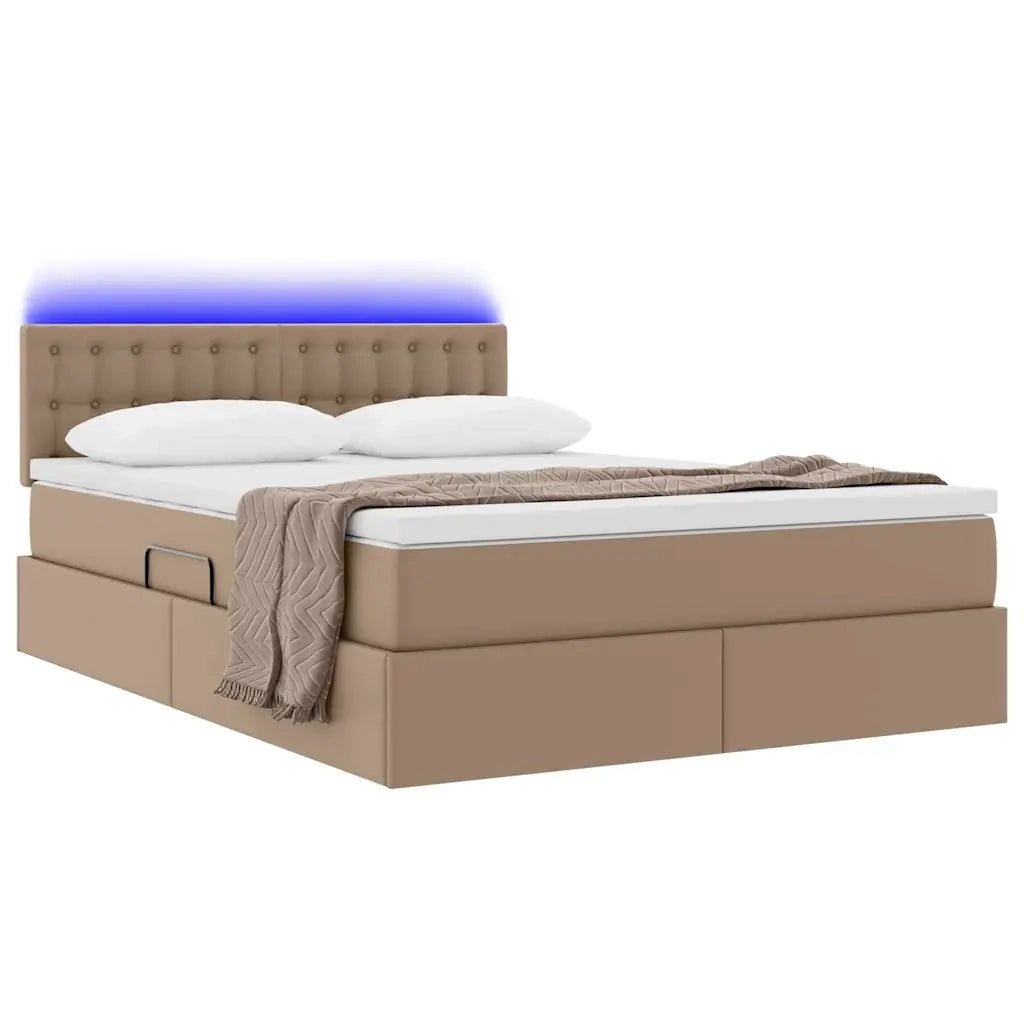 Letto con contenitore e LED con led Cappuccino 140 x 200 cm