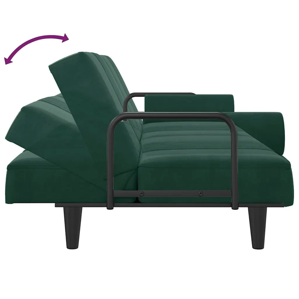 Divano Letto con Braccioli Verde Scuro in Velluto 351896