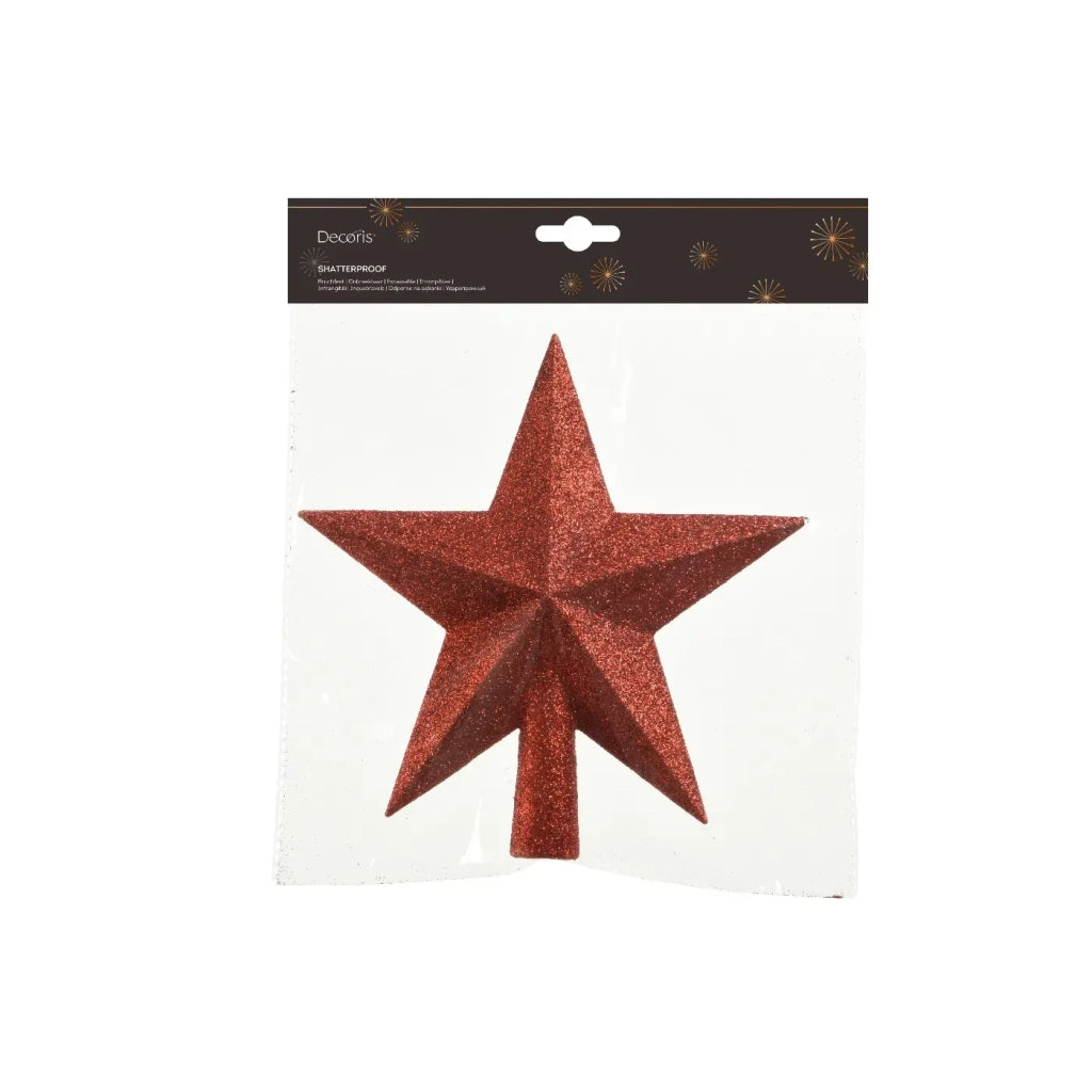 Puntale Stella infrangibile c/glitter rosso H18cm