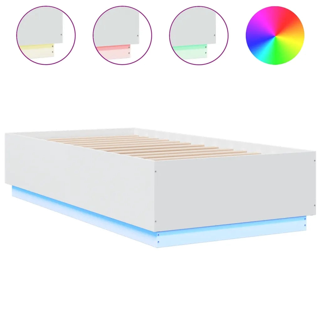 Letto singolo | Letto per adulti | Giroletto con Luci LED Bianco 75x190 cm in Legno Multistrato