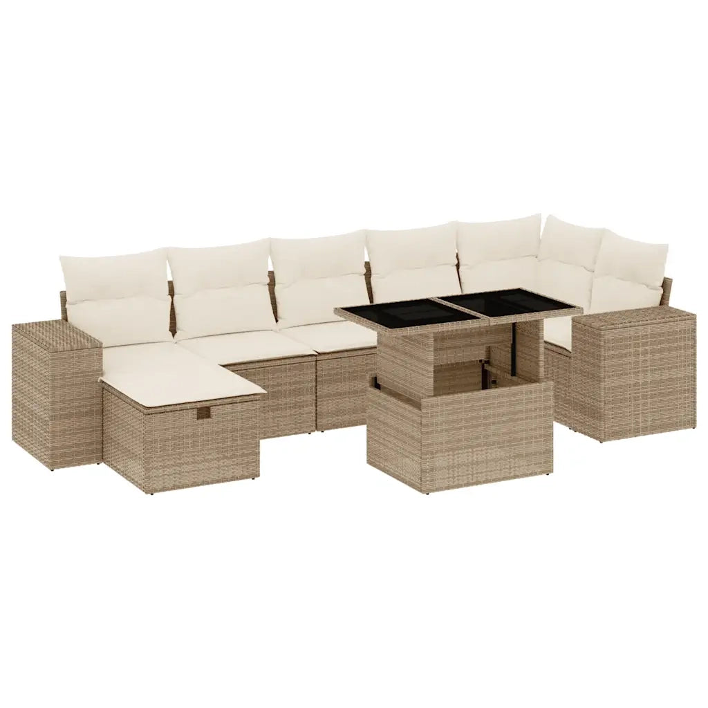 Set Divano da Giardino 8 pz con Cuscini Beige in Polyrattan