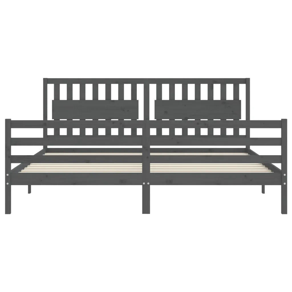 Letto matrimoniale | Letto per adulti | Giroletto con Testiera Grigio 200x200 cm in Legno Massello