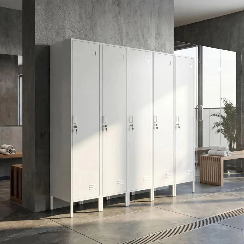 ARMADIO METALLICO CON PORTA CHIUDIBILE, PORTANOME E ASTA APPENDIABITI, 40X40X179 CM, BIANCO