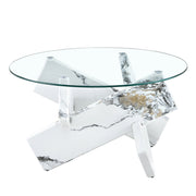 Tavolino da caffè con piano in vetro e base a croce - per soggiorno - in MDF e vetro - 79x79x45 cm - bianco e trasparente