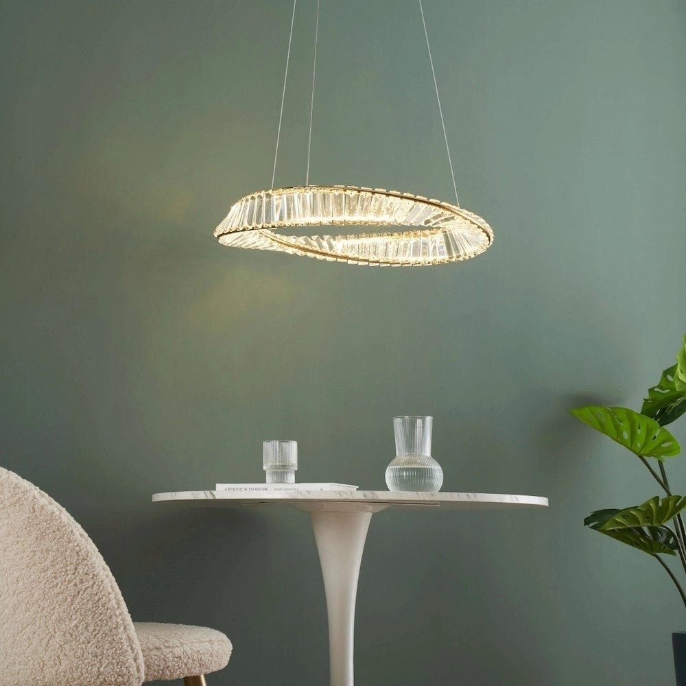 Trade Shop - Lampadario Led 45w Sospeso Da Soffitto Curve Con Cristalli Luce Fredda 8000k B76 -