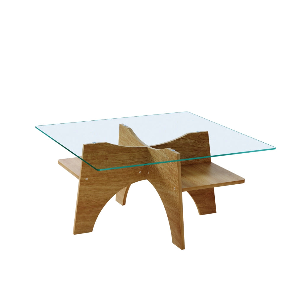 Tavolino da salotto 80x80x40 cm con piano in vetro di sicurezza; struttura in MDF; trasparente