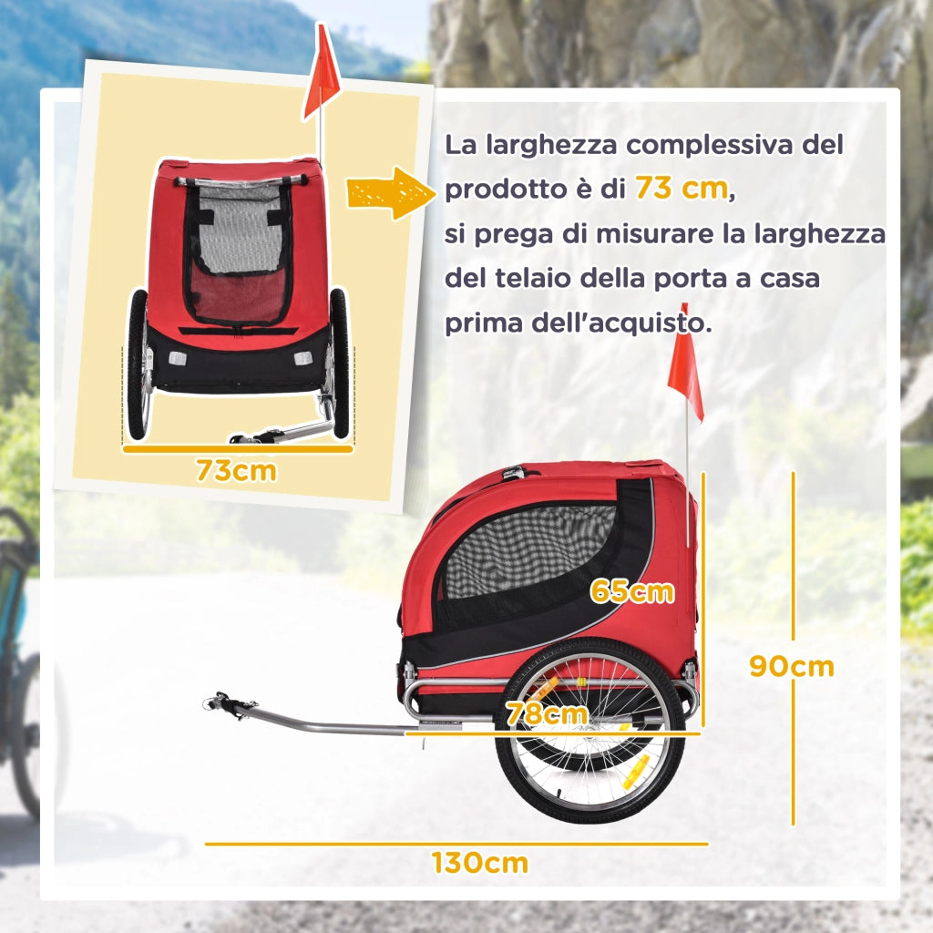 Rimorchio Bici per Cani ¨C Xylo ¨C Acciaio e Tessuto Oxford, 130x73x90 cm, Rosso e Nero