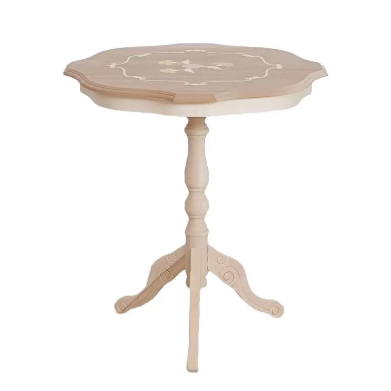 Tavolino rotondo fisso legno intagliato grezzo 50x50x60 - Mobili 2G