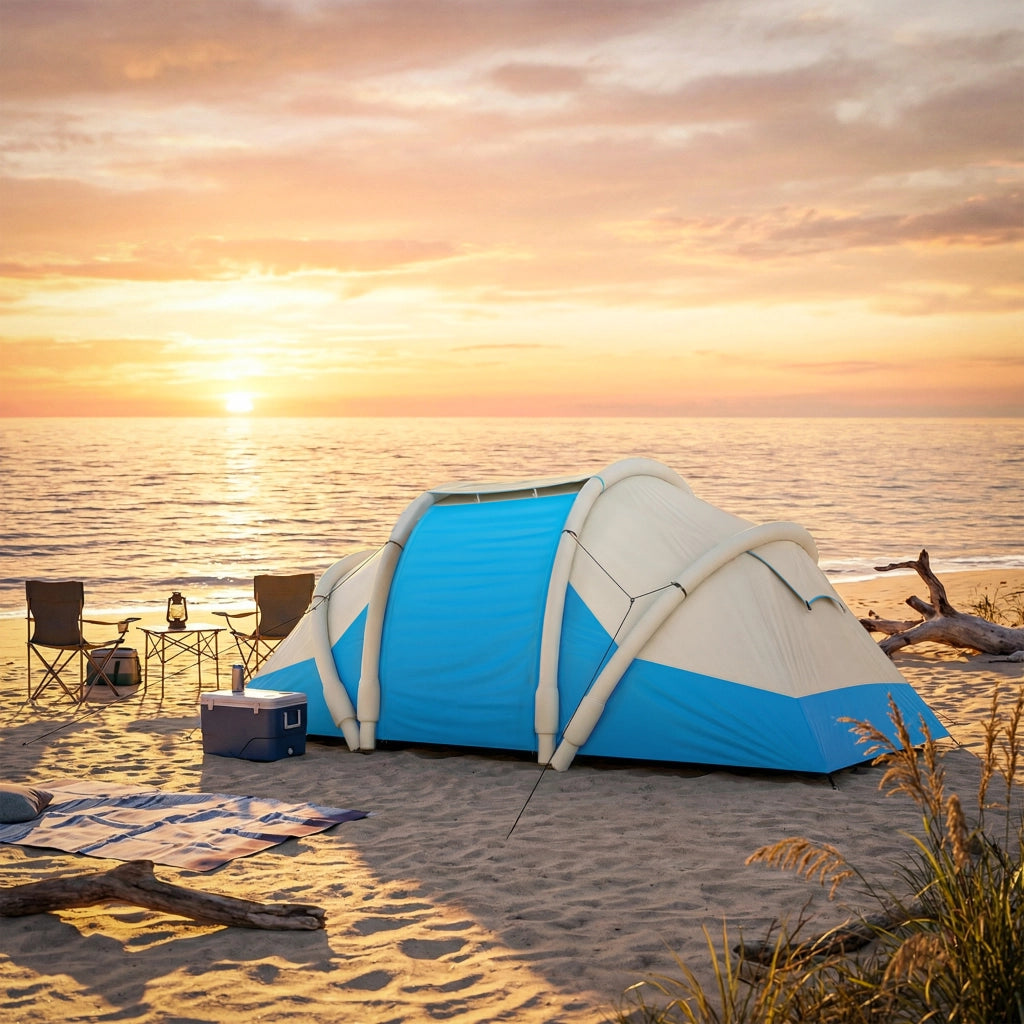 Tenda Gonfiabile 485x245x188 cm Facile da Montare 4 Persone 2 Camere da Letto in TPU e Tessuto Oxford 210D Blu